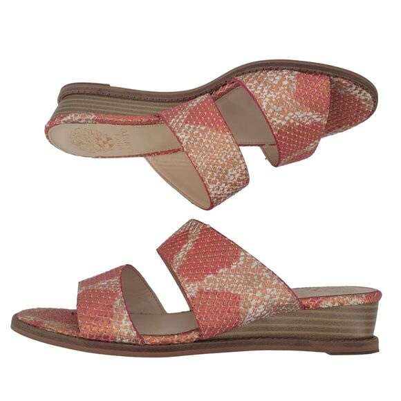 Vince Camuto Size 7.5 Leather Demi-Wedge Slide Sandals Relindie Red Sunset Snake - Picture 4 of 8